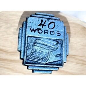 Vintage Collectible Pin: 50 Words Typewriter Silver Tone
